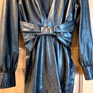 MSGM Leather  Black Dress with Bow Detail